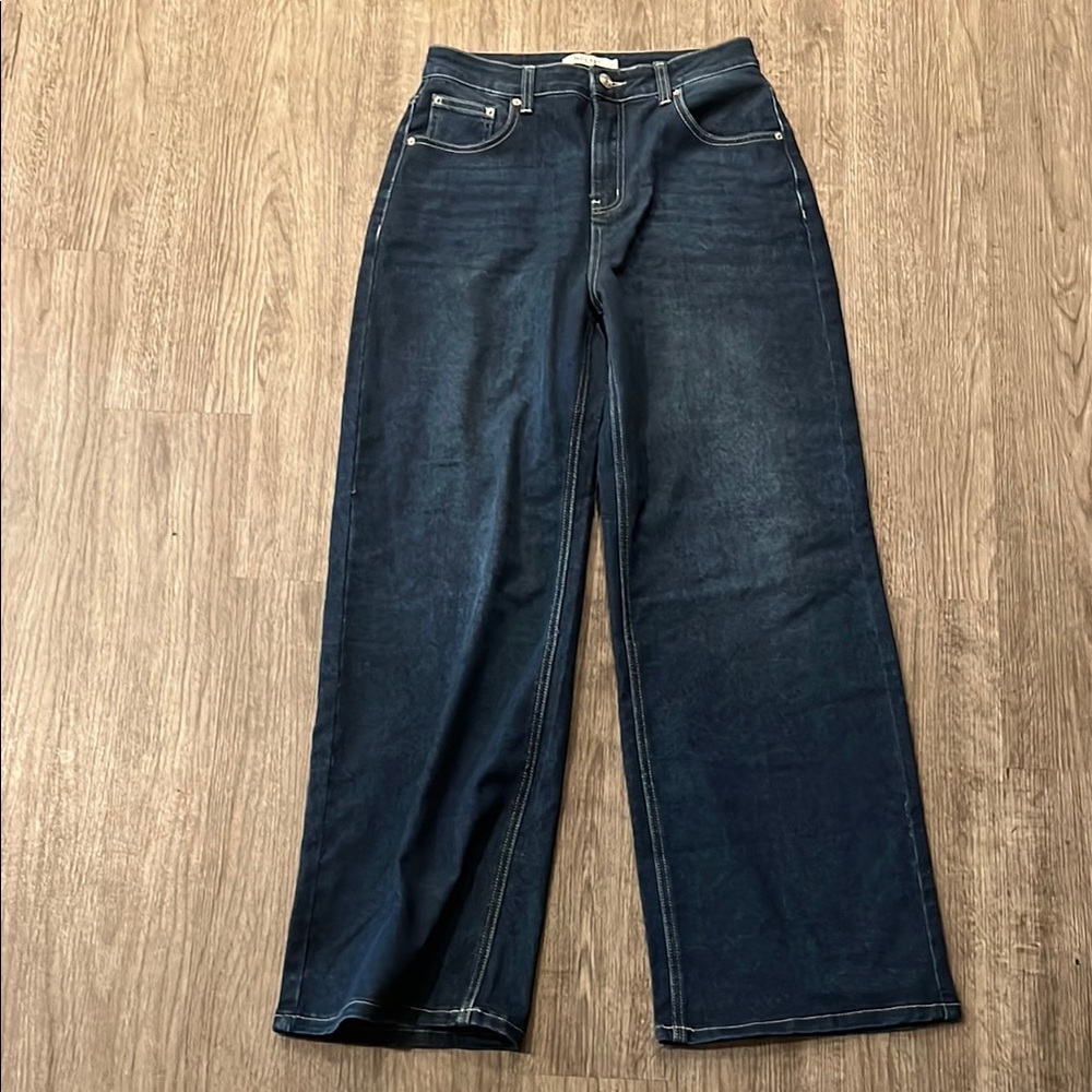 Blue Flare Wide-Leg Jeans